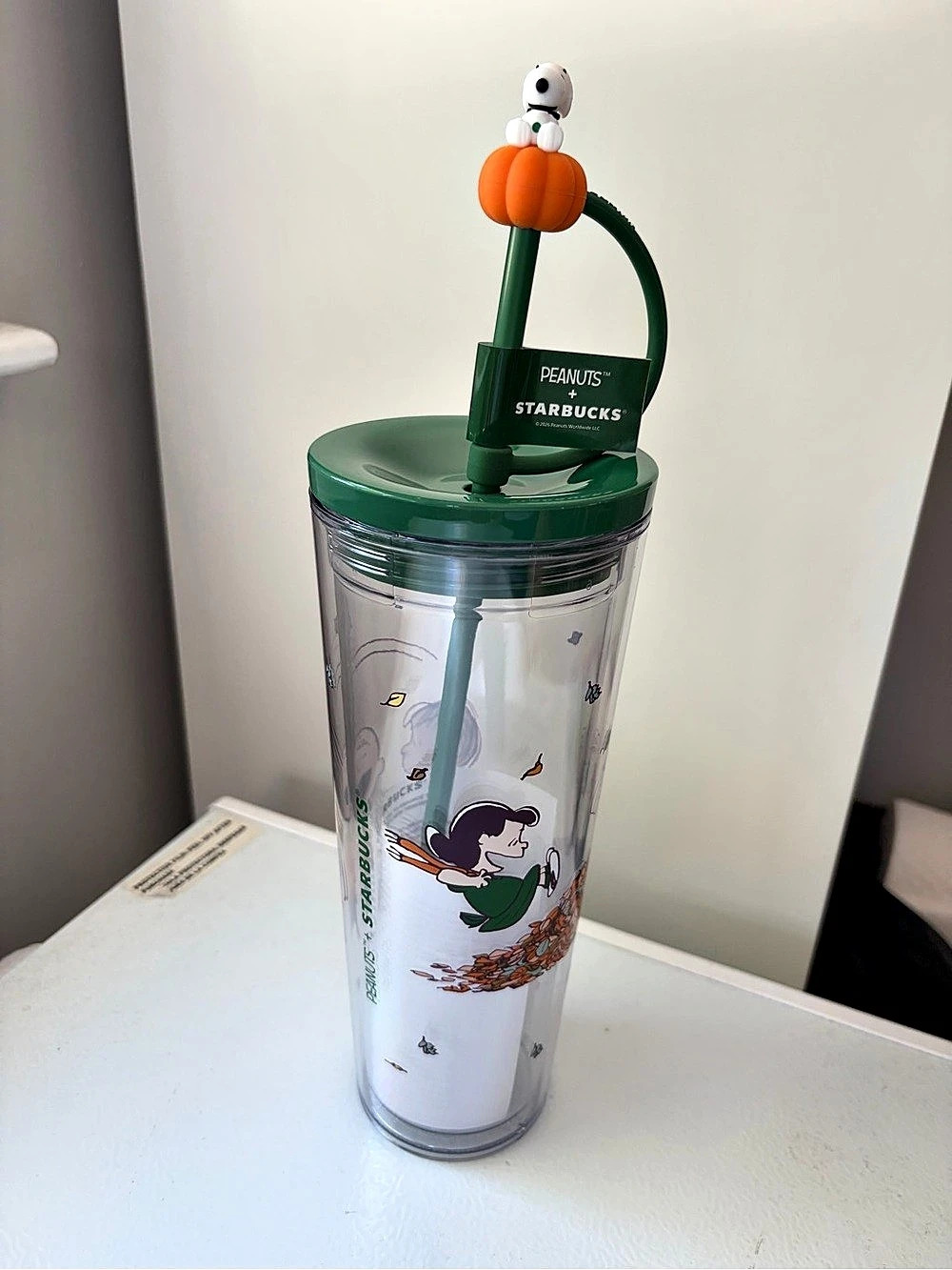 Starbucks x Peanuts Snoopy Pumpkin Cold Cup Tumbler 24oz Straw Topper NEW